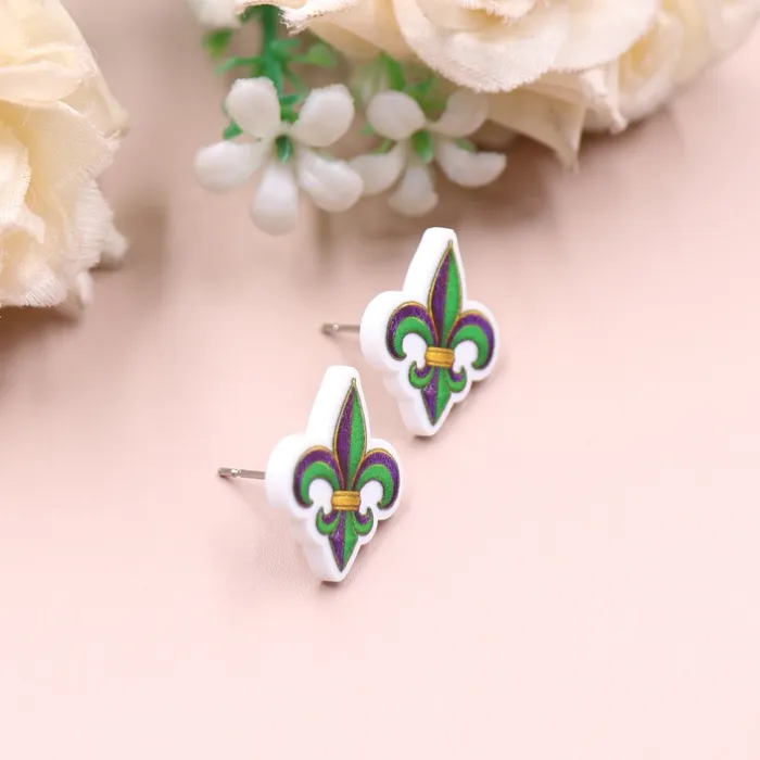 Mardi Gras Fleur de lis Stud Earrings Taras Teazers Female Sex Toys