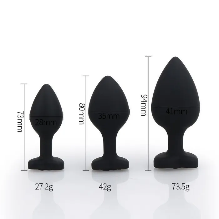 AotoWholesale China Anal Heart Shaped Black Silicone Butt Plug with Gem Large Clear
